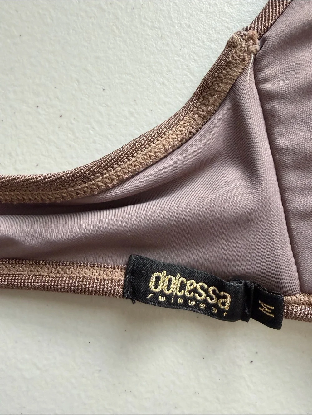 Dolcessa Swimwear Triangle Halter Bikini Top Taupe Shimmer Size M